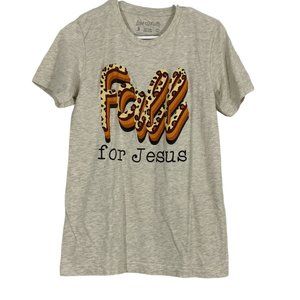 Fall For Jesus Love Faith Womens Gray Short Sleeves Crew Neck T Shirt Size Small